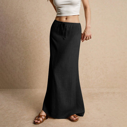 Drawstring Waist Linen Maxi Skirt for Women - Simona