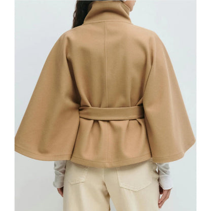 Belted Cape Coat with High Collar for Women - Iolanda
