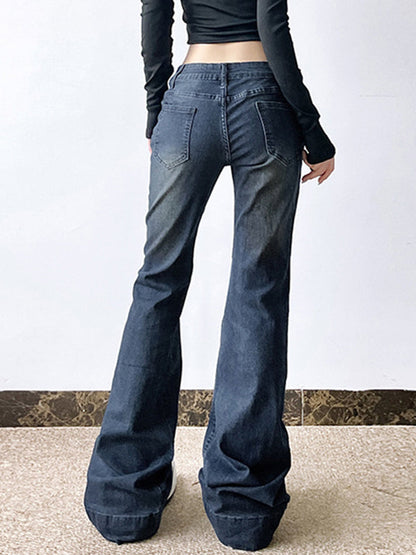 Blue Retro Sexy Low Waist Flare Jeans