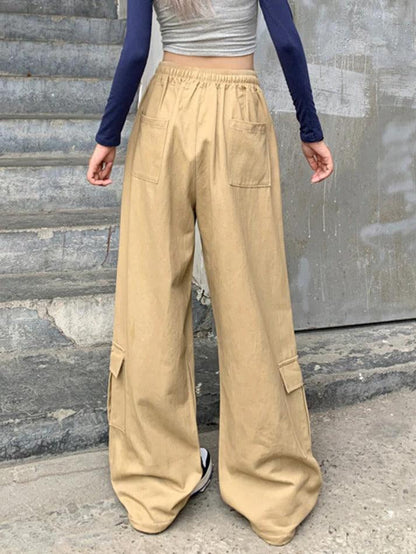 Pantalones cargo holgados vintage con cordón y bolsillos grandes