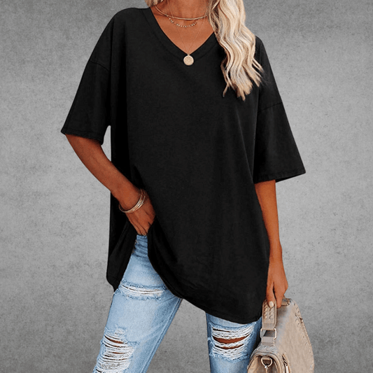 Women's Solid Color V-Neck T-Shirt | Oversized