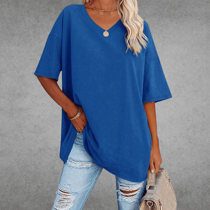Women's Solid Color V-Neck T-Shirt | Oversized