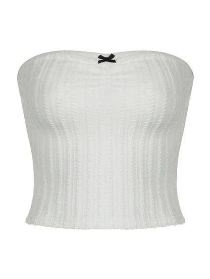 White French Textured Bow Bandeau Top