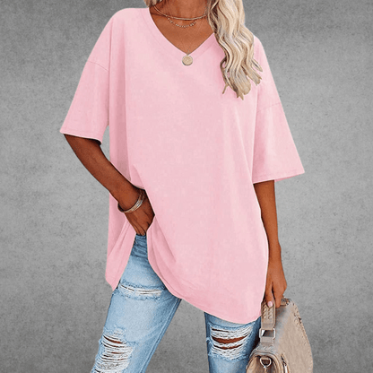 Women's Solid Color V-Neck T-Shirt | Oversized