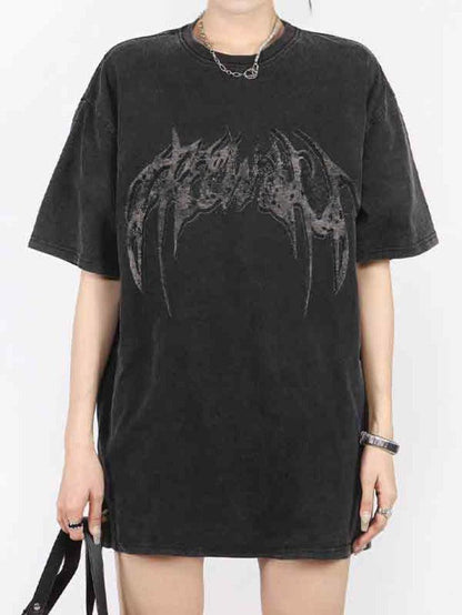 Punk Oversized Wing Print Short Sleeve Tee