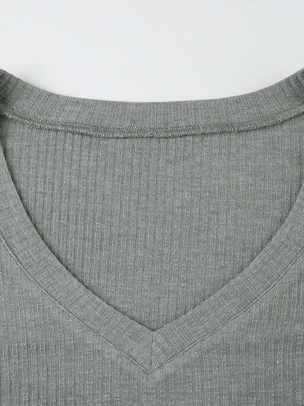 90's Gray Slim Fit Long Sleeves Knit Top