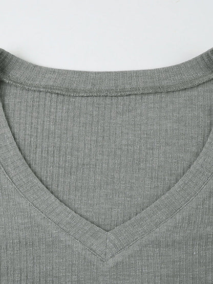 90's Gray Slim Fit Long Sleeves Knit Top