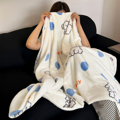 White Fleece Blanket with Dog Print for Women - Dolores