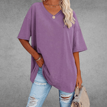 Women's Solid Color V-Neck T-Shirt | Oversized