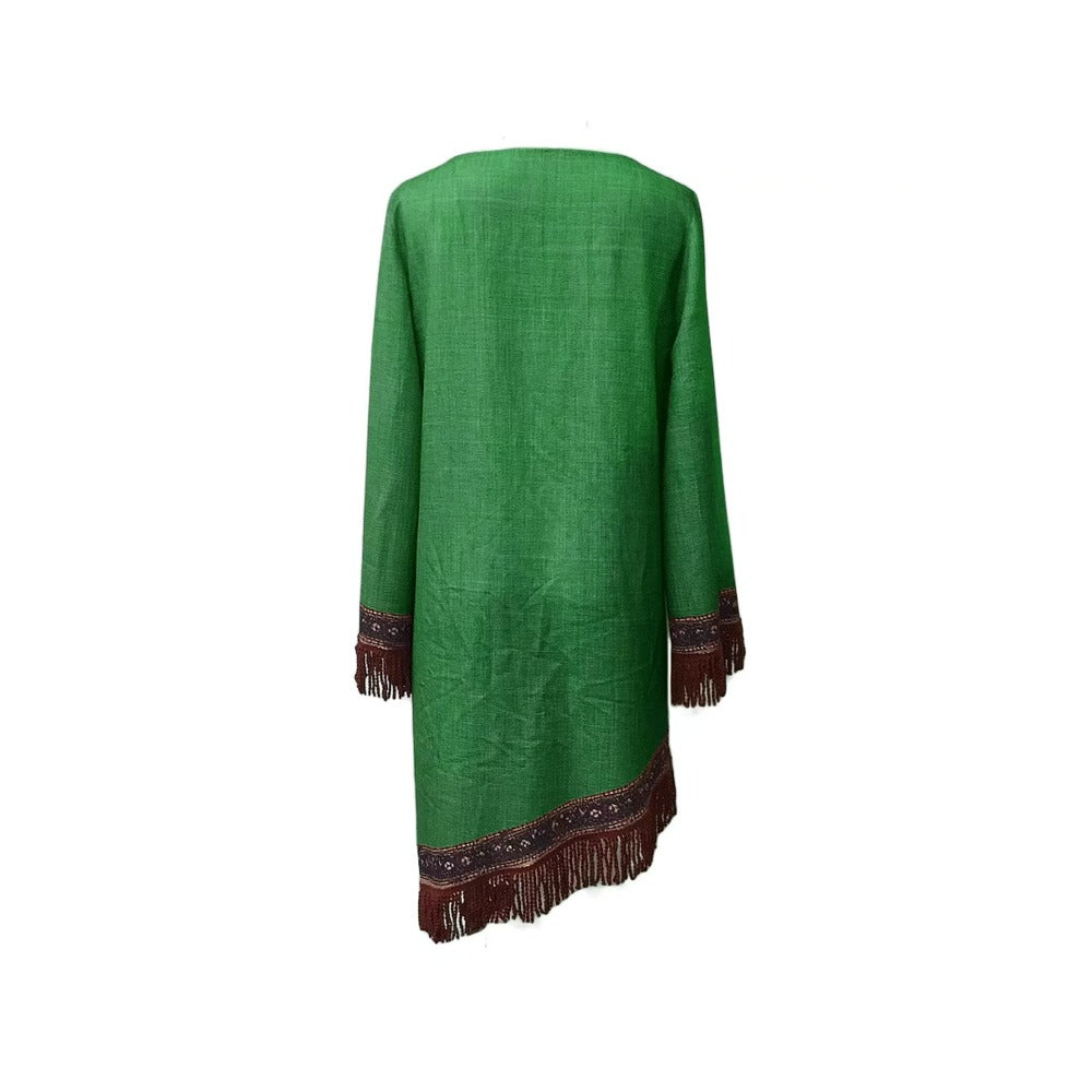 Embroidered Bohemian Mini Dress with Fringe for Women - Patrizia