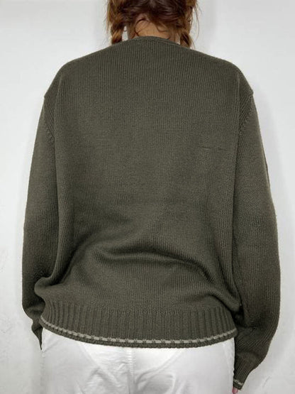 90s Brown Street Graphic Jacquard Crew Neck Knit Sweater