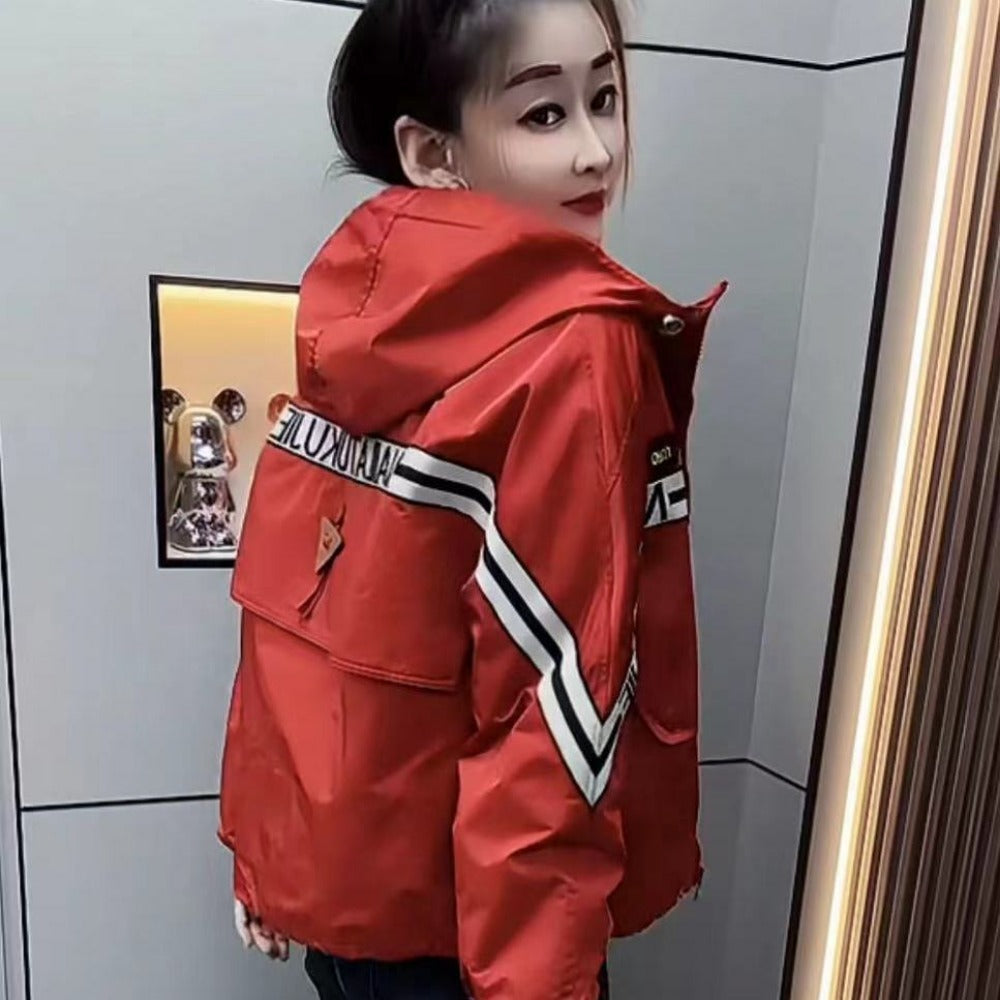 Hooded Windbreaker Jacket with Stripes for Women - Simonetta