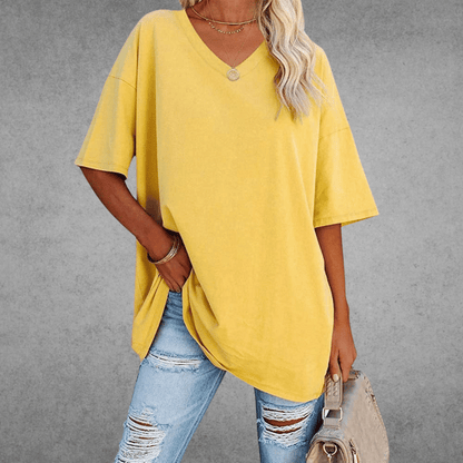 Women's Solid Color V-Neck T-Shirt | Oversized