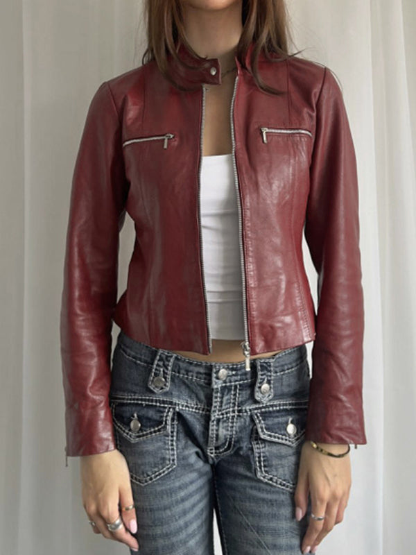 Red Vintage Punk Motorcycle Style Jacket