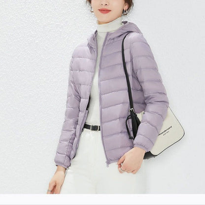 Hooded Puffer Down Jacket with Zipper Closure for Women - Liliana