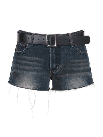 Dark Low Waist Denim Shorts with Belt