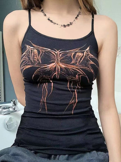 Camisola punk vintage negra con estampado de mariposas