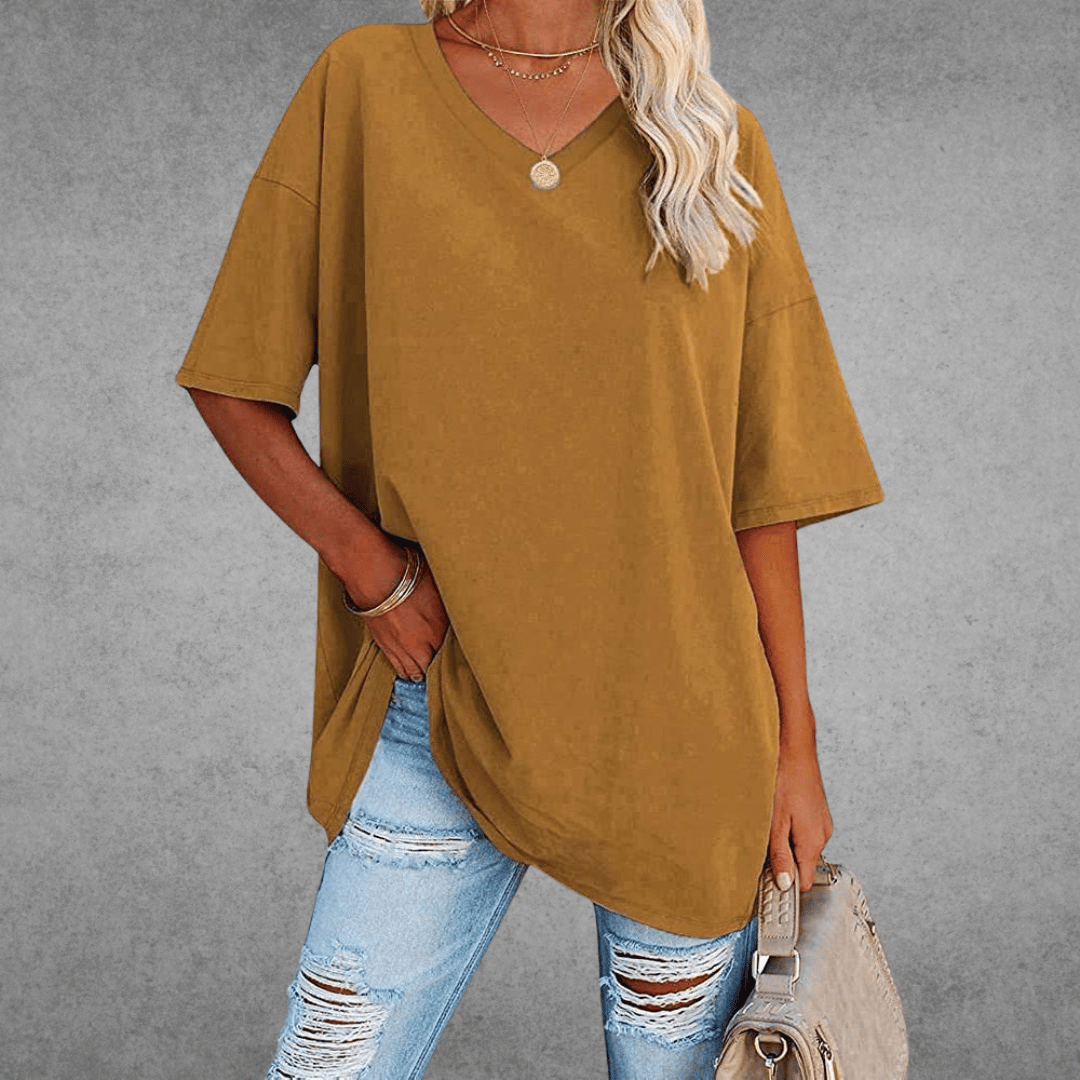 Women's Solid Color V-Neck T-Shirt | Oversized