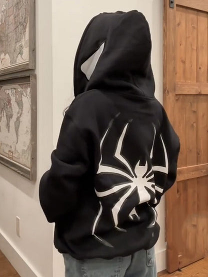 Punk Zip Up Hoodie with Spider Print