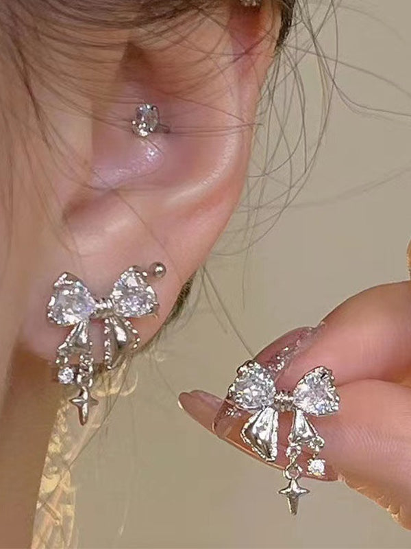 Glittering Bow Rhinestone Styling Stud Earring