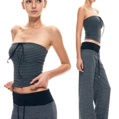Black Gray Striped Tube Top for Women - Morena