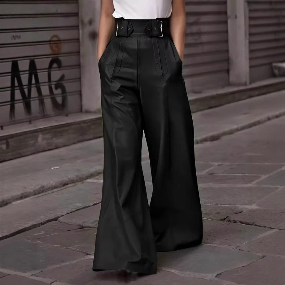 Wide Leg High Waist Leather Pants for Women - Natalia