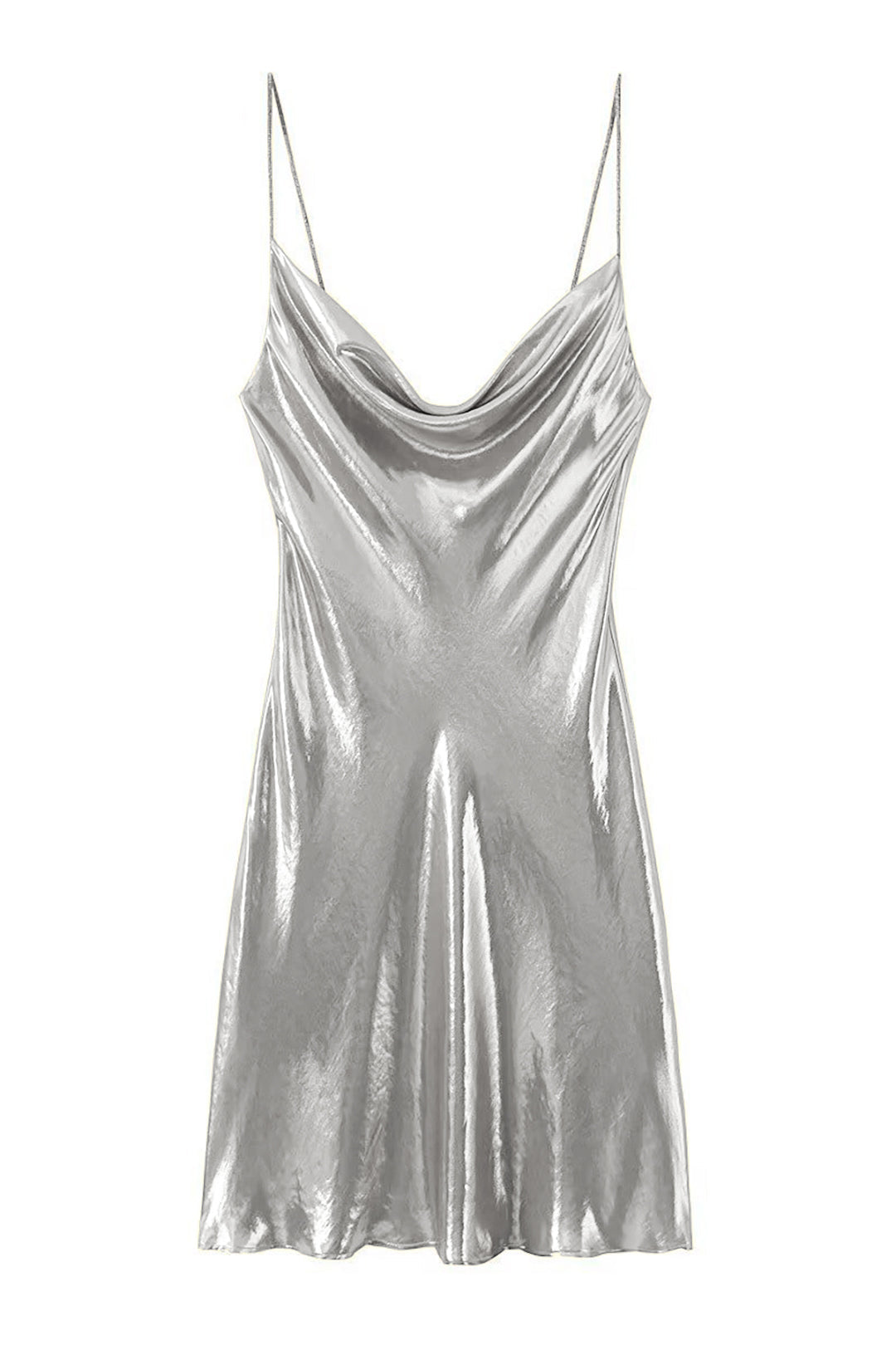 Y2k Cowl Neck Metallic Slip Mini Dress