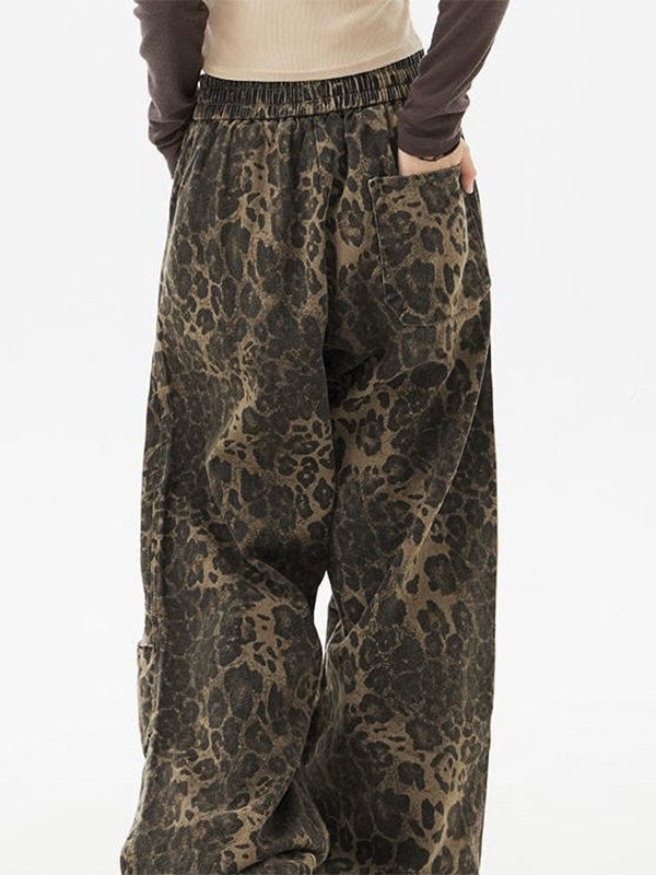 Pantalones de carga de leopardo punk con cordero