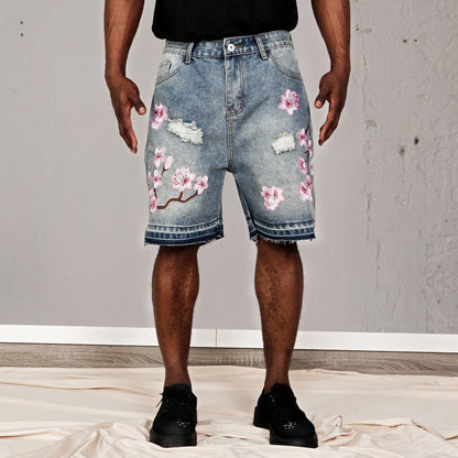Denim Shorts with Floral Print for Men - Lucrezia