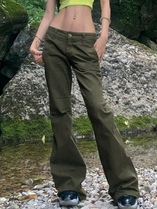 Green vintage low waist flare cargo jeans