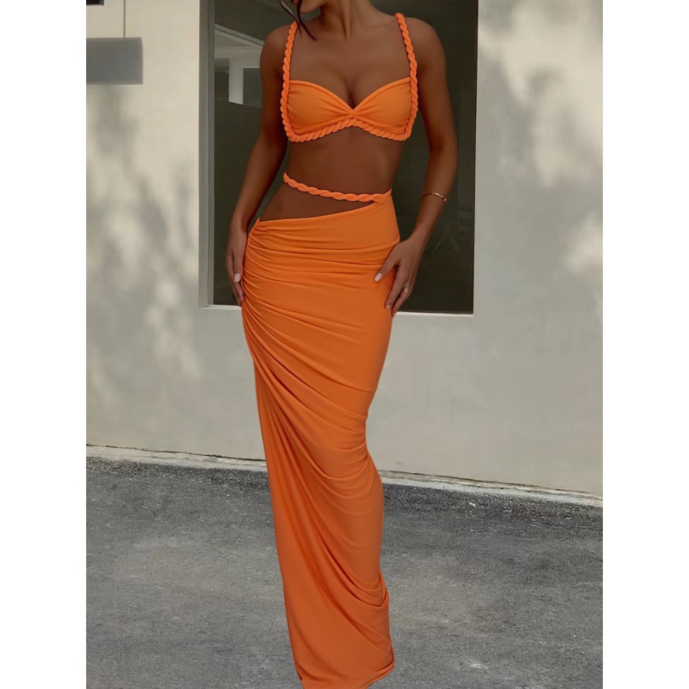 Multicolor Two Piece Crop Top and Maxi Skirt for Women - Allegra