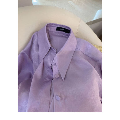 Light Purple Long Sleeve Button Up Shirt for Women - Zita
