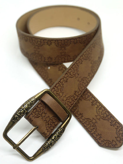 Brown Vintage Distressed Embossed Buckle Belt