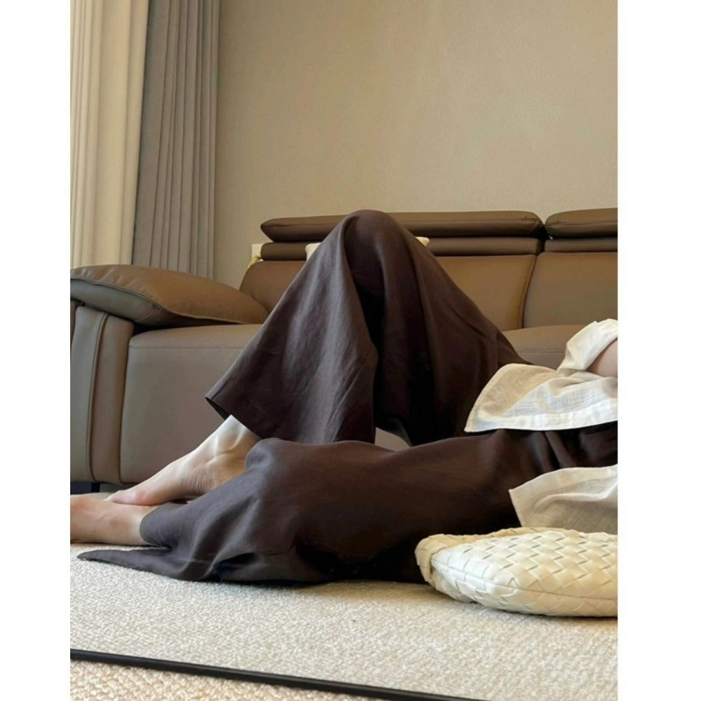 Wide Leg Linen Pants with Drawstring for Women - Monica