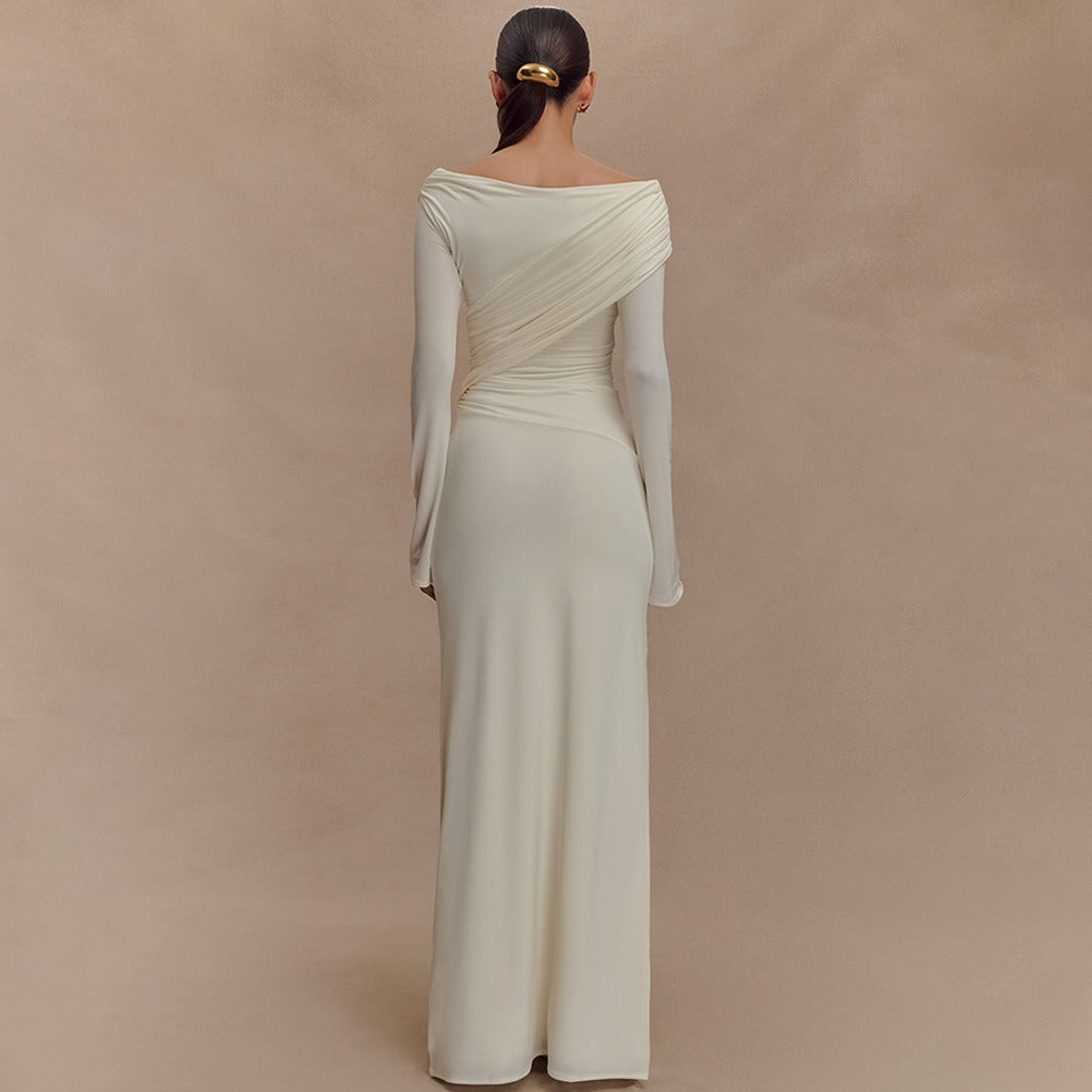 Long Sleeve Maxi Dress with Ruched Detail for Women - Immacolata