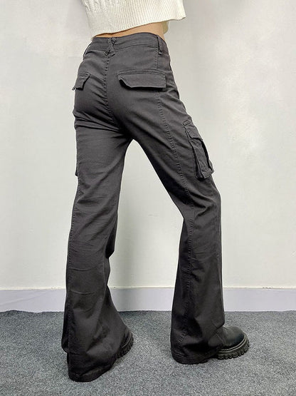 High Elasticity Flare Cargo Pants with Flap Pockets