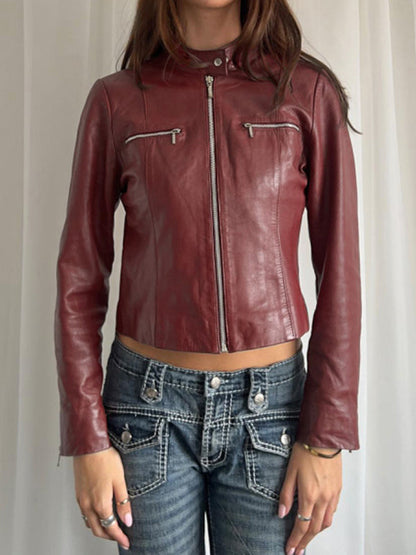 Red Vintage Punk Motorcycle Style Jacket