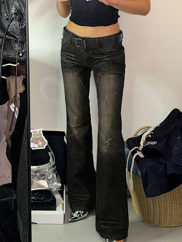 Dark Vintage Low Waist Splice Flare Jeans