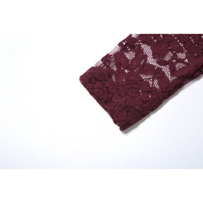 Burgundy Lace Long Sleeve Maxi Dress for Women - Miriam