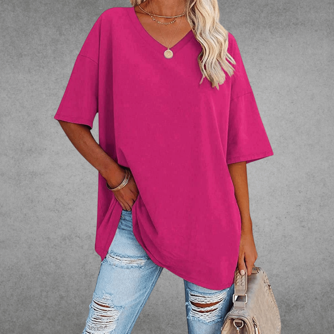 Women's Solid Color V-Neck T-Shirt | Oversized