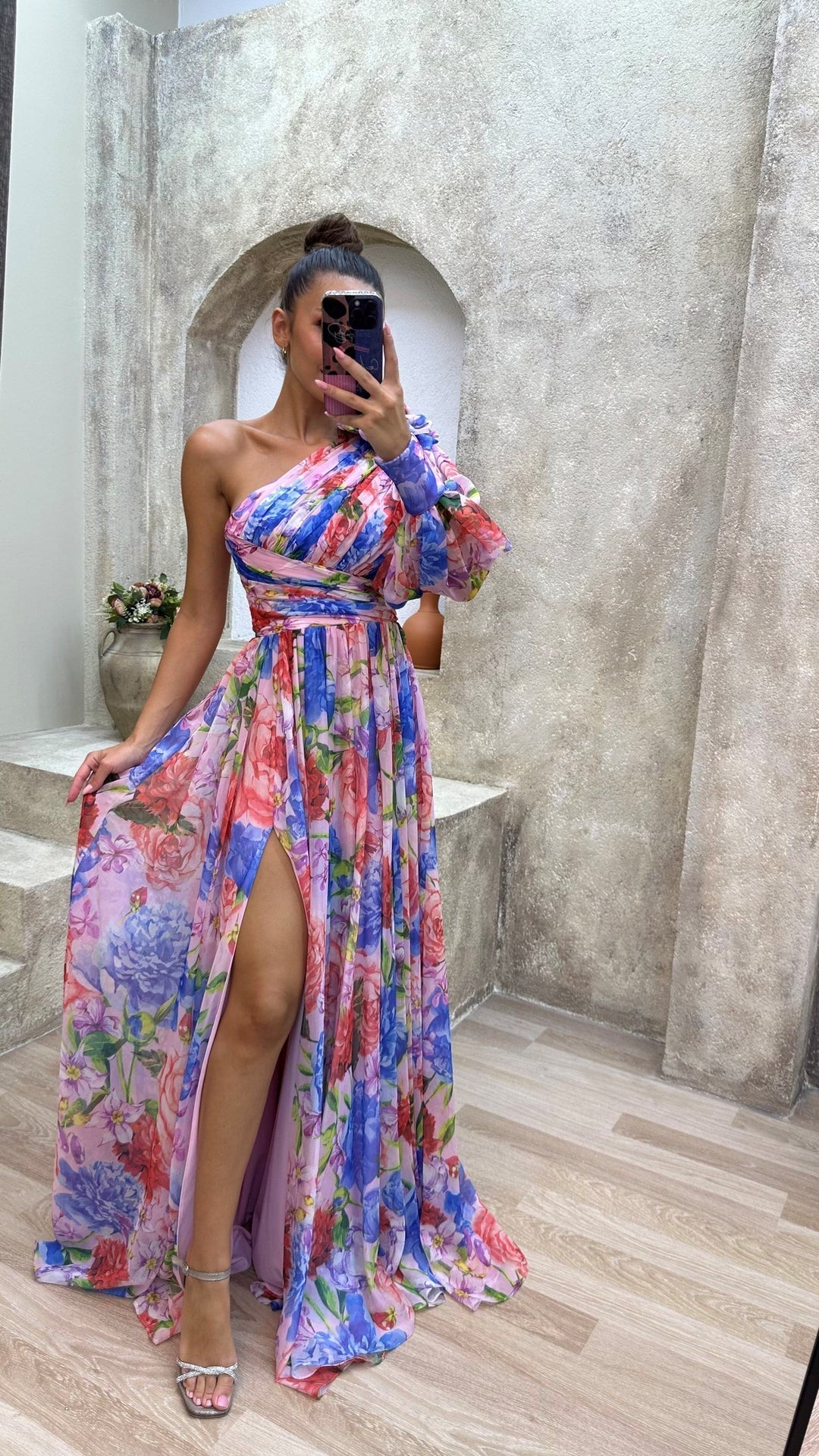 Party Flowy Shoulder Dress | Slit