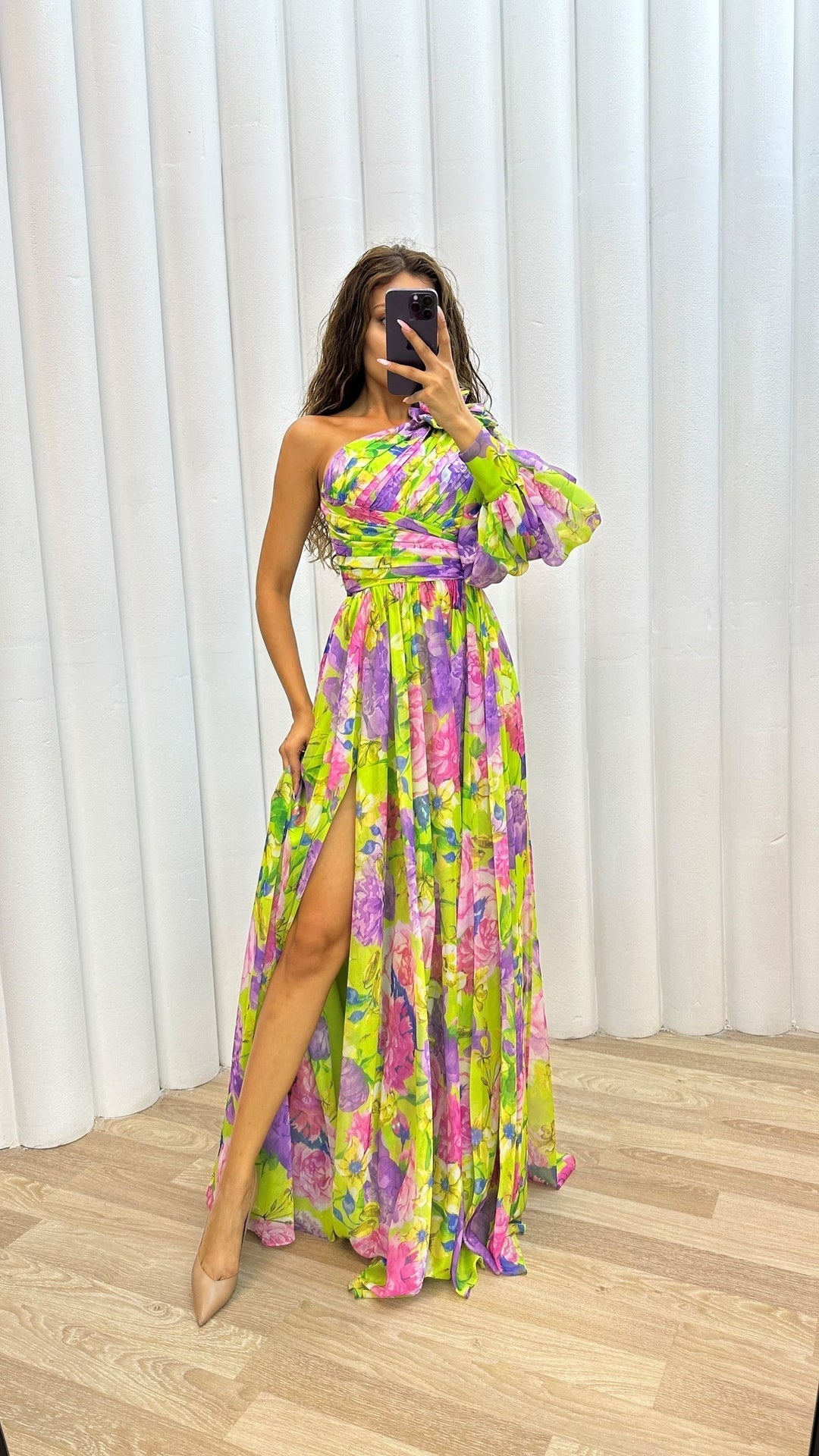 Party Flowy Shoulder Dress | Slit