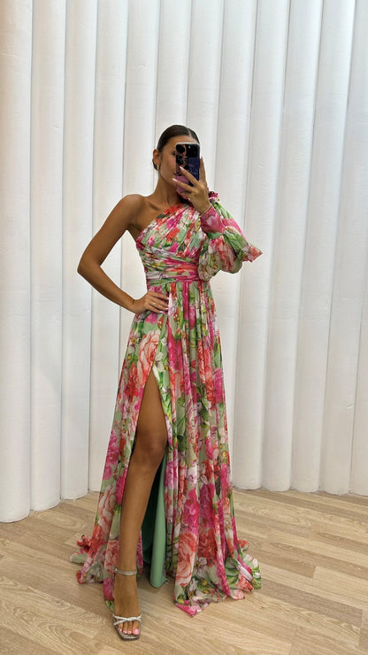 Party Flowy Shoulder Dress | Slit