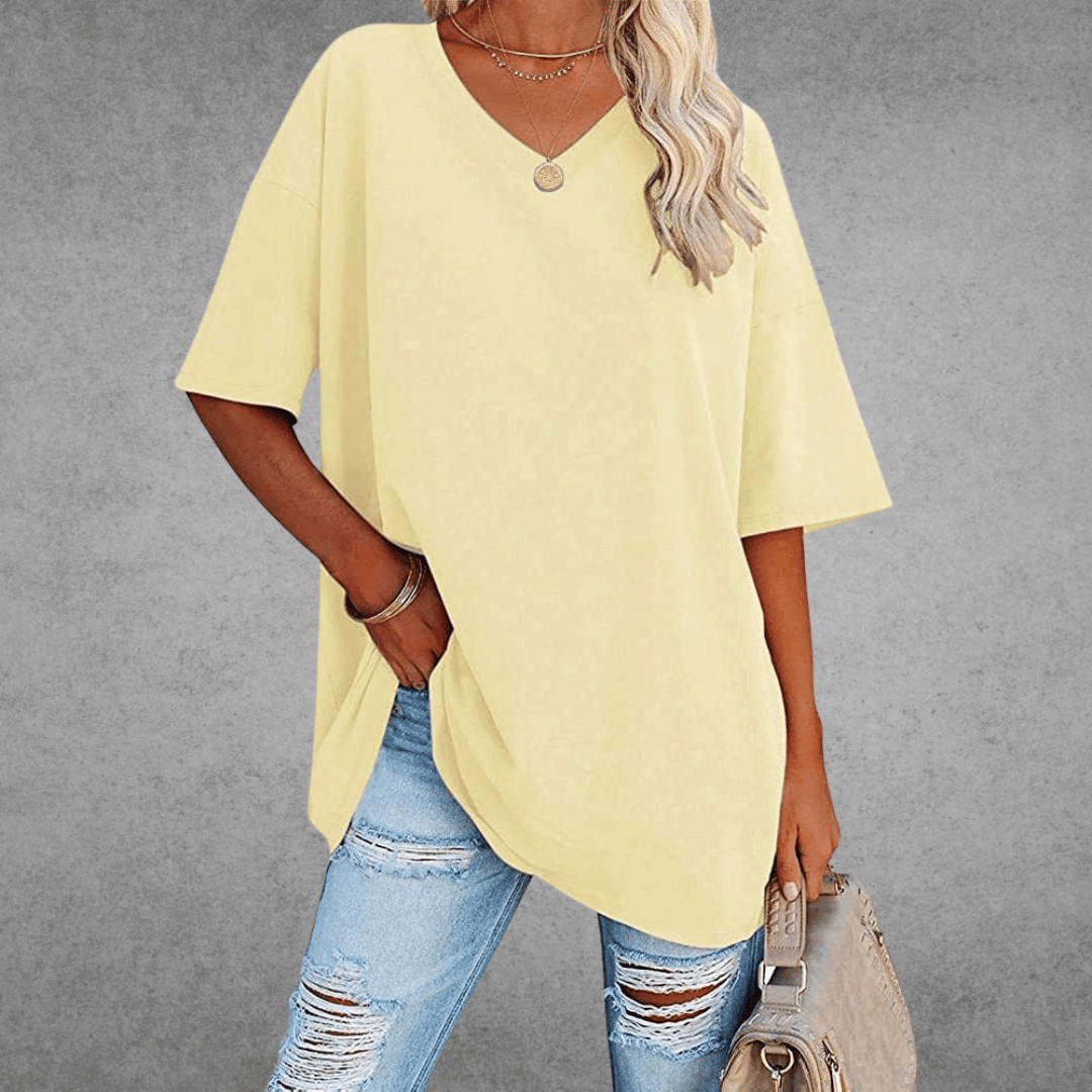 Women's Solid Color V-Neck T-Shirt | Oversized
