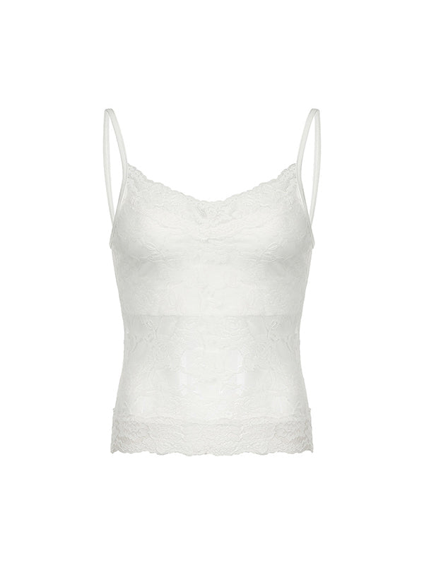 Top camisero ajustado con encaje estilo vintage blanco