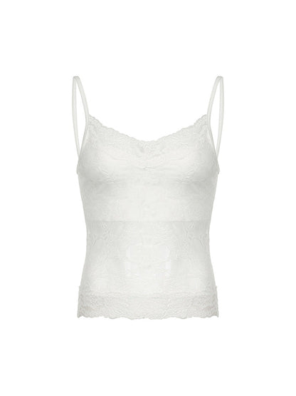 Top camisero ajustado con encaje estilo vintage blanco