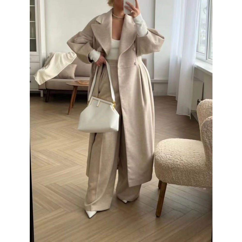 Double Breasted Coat with Puff Sleeves for Women - Letizia