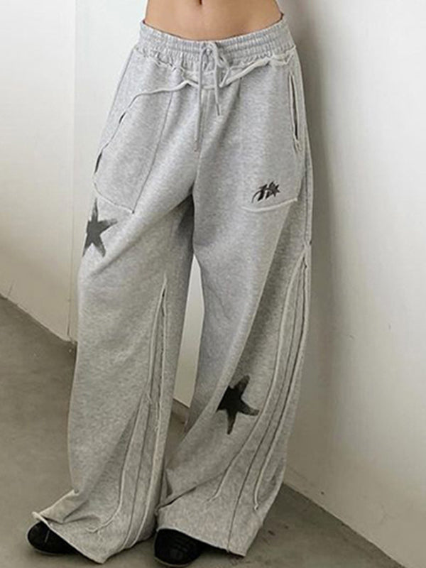 Pantalones deportivos con estampado de estrellas YK2 en color gris