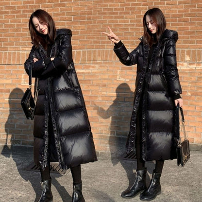 Black Long Hooded Puffer Coat for Women - Bruna