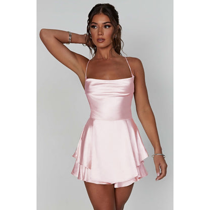 Satin Mini Dress with Cowl Neck for Women - Lea
